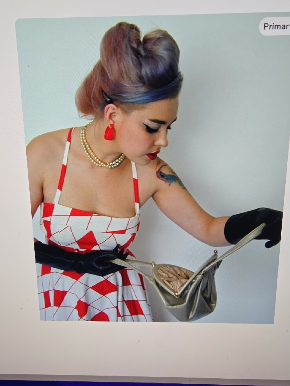 1950s  Red and White Checked Strap Full Skirt  Midi Dress